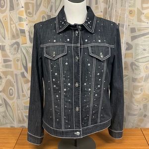 ESCADA Studded Long Sleeve Black Denim Jacket